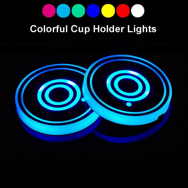2pcs fit Dodge RAM LED Car Cup Holder Lights,7 Colors Changing USB Charging Mat Luminescent Cup Pad,LED Interior Atmosphere Lamp fit L RAM 1 